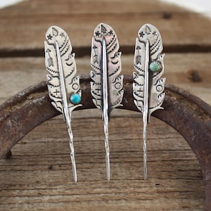 Shoshone, Sterling Silver, Toothpick with Turquoise, Customizable Toothpick, Sterling Silver Feather Toothpick, Visible Faith Jewelry