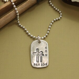 Son, Pendant, Necklace, MyGodTags, Christian, Sterling Silver, Handmade, Cross, Proverbs 10:1, Christian Necklace, Visible Faith Jewelry
