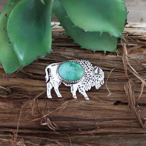 Tatonka Buffalo Hat Pin, Sterling Silver, Lapel Pin, Scarf Pin, Silver Buffalo with Turquoise, Handmade Buffalo, Visible Faith Jewelry