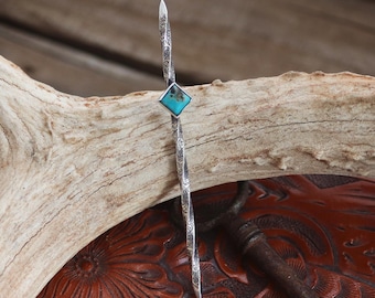 Sterling Silver Scroll Twist Toothpick with Turquoise, Sterling Silver Toothpick, Cowboy Hat Toothpick, Visible Faith Jewelry