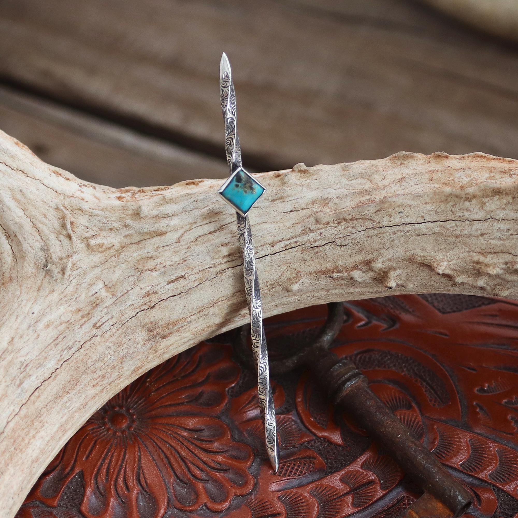 Sterling Silver Scroll Twist Toothpick with Turquoise, Sterling Silver Toothpick, Cowboy Hat Toothpick, Visible Faith Jewelry