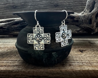 Sioux Cross Earrings, Southwest Jewelry, Native Jewelry, Cross Earrings, Solid Sterling Silver, Handmade, Visible Faith Jewelry