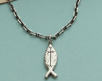 Son of God Pendant, Christian Jewelry, Ichthus Necklace, Sterling Silver, Visible Faith Jewelry