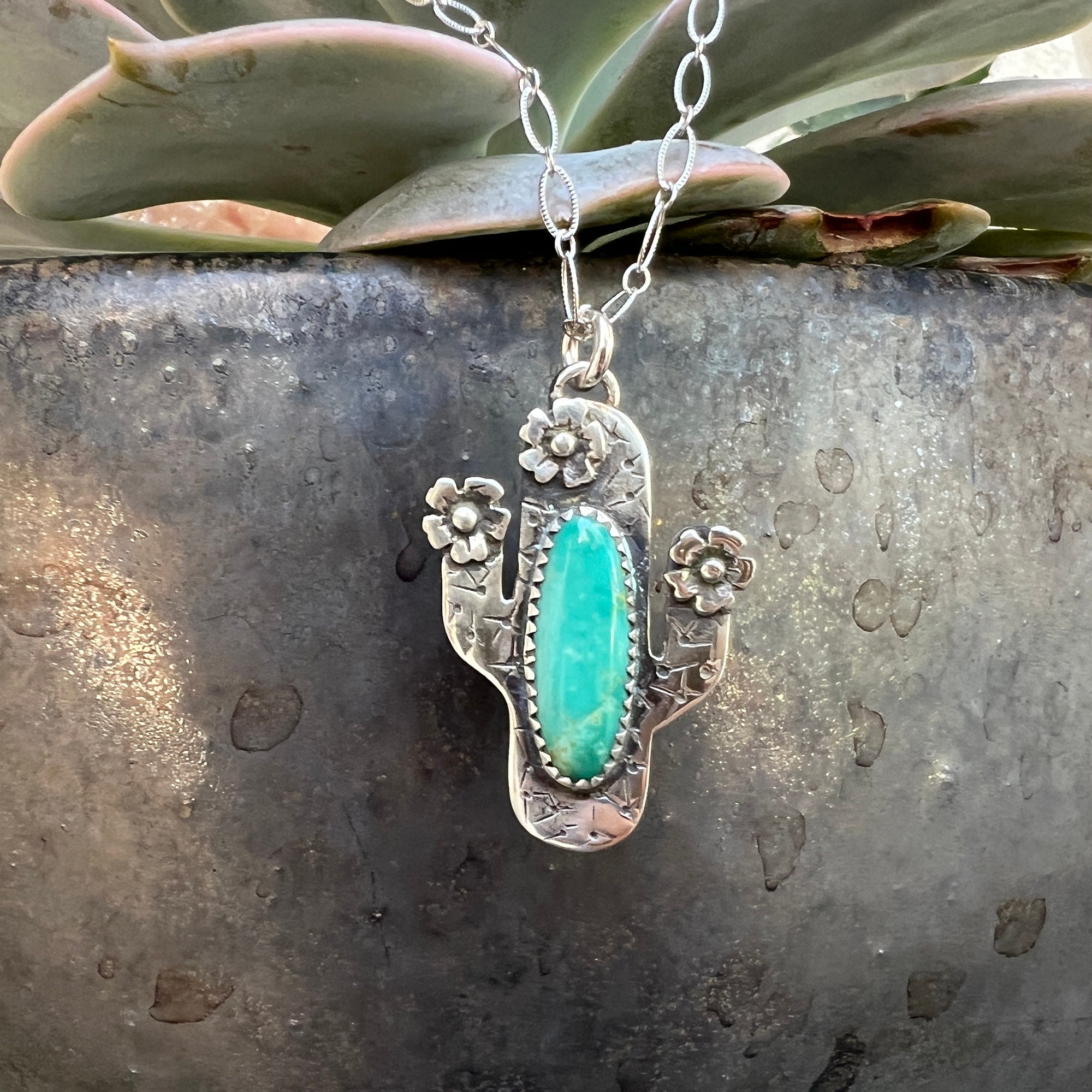 Tapatio Cactus, Saguaro Cactus Pendant, Turquoise Saguaro, Turquoise Cactus, Turquoise, Sterling Silver, Visible Faith, Cactus Necklace