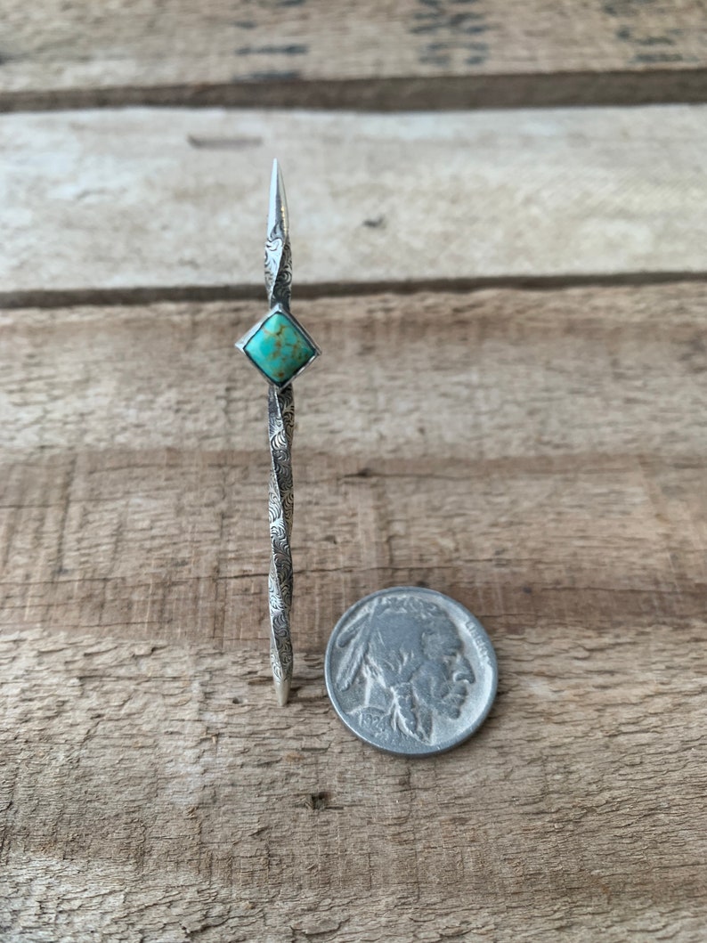 Sterling Silver Scroll Twist Toothpick with Turquoise, Sterling Silver Toothpick, Cowboy Hat Toothpick, Visible Faith Jewelry image 1