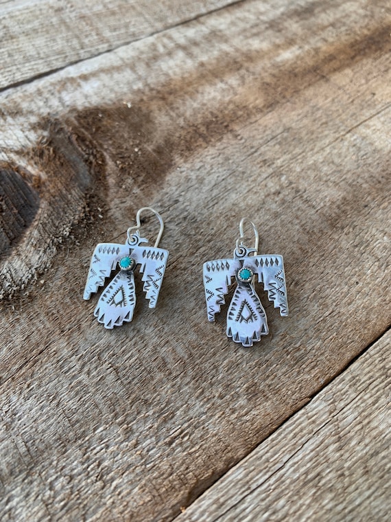 Merida Thunderbird Earrings Southwest Style Thunderbird Sterling Silver Earrings Turquoise Thunderbird Earrings Visible Faith Jewelry Etsy