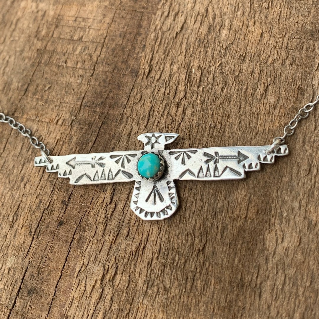 Tijuana Thunderbird Necklace, Stamped Thunderbird Necklace, Sterling Silver Thunderbird, Circle Turquoise, Visible Faith Jewelry - Etsy Tijuana Thunderbird Necklace, Stamped Thunderbird Necklace, Sterling Silver Thunderbird, Circle Turquoise, Visible Faith Jewelry - Etsy