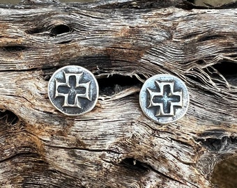 Santa Fe Cross Studs, Sterling Silver, Handmade, Visible Faith Jewelry