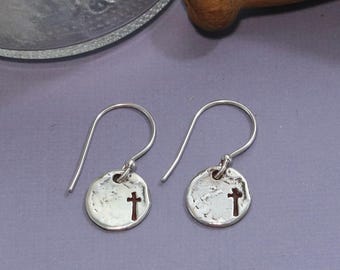 His Favor Earrings, Visible Faith, Sterling Silver Jewelry, Christian, Handmade, Cross