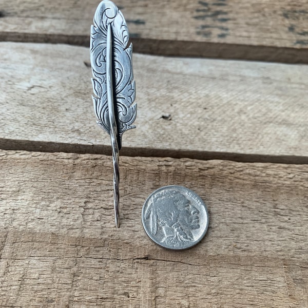 Cowboy Scroll Engraved Feather Hat Toothpick, Sterling Silver Toothpick, Cowboy Hat Pick, Hat Pick, Feather Toothpick, Visible Faith Jewelry