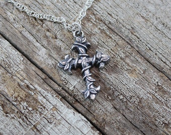 Refresh My Soul Pendant, Cross, Vine, Visible Faith, Sterling Silver Jewelry, Christian, Handmade