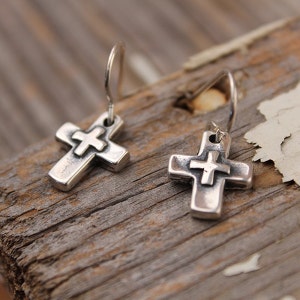 Restore Me Earrings, Visible Faith, Sterling Silver Jewelry, Christian, Handmade, Cross