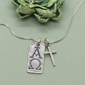 Alpha and Omega Pendant, Rv 1:8 Necklace, Sterling Silver Jewelry, Alpha Omega Necklace, Christian, Handmade, Cross, Visible Faith Jewelry