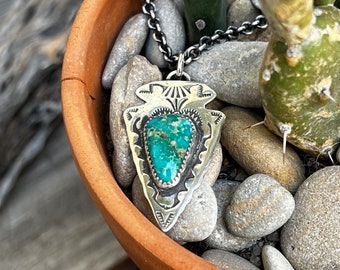 Rare Vintage Native American Navajo Turquoise Inlay Arrowhead Pendant Rare Vintage Native American Navajo Turquoise Inlay Arrowhead Pendant