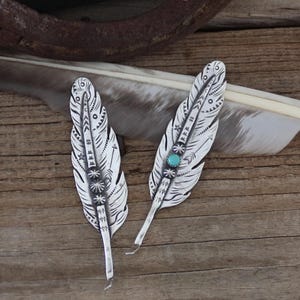 Lakota Feather Cowboy Hat Picks, Sterling Silver Hat Picks, With or without Turquoise, Cowboy Hat Embellishment, Visible Faith Jewelry