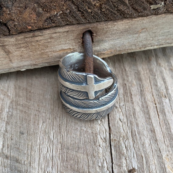 He Covers Me Ring Feather Wrap Ring Cross Ring Visible Faith Jewelry Company Etsy