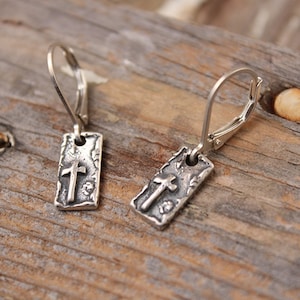 Remember Me Earrings, Visible Faith, Sterling Silver Jewelry, Christian, Handmade, Cross