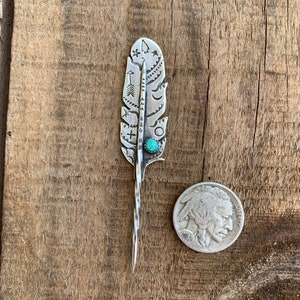 Shoshone, Sterling Silver, Toothpick with Turquoise, Customizable Toothpick, Sterling Silver Feather Toothpick, Visible Faith Jewelry