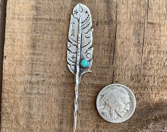 Navajo, Sterling Silver, Toothpick with Turquoise, Customizable Toothpick, Sterling Silver Feather Toothpick, Visible Faith Jewelry