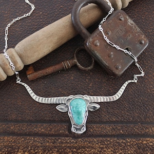 Cuerno Largo Pendant, Longhorn Necklace, Steer Head Pendant, Longhorn, Sterling Longhorn, Steer Head, Visible Faith