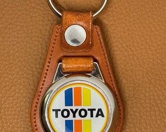 RETRO Toyota KEYCHAIN premium classic tan authentic leather
