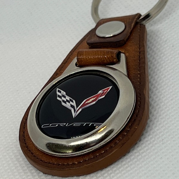Leather cross flag keychain -Muscle car - gear head gift