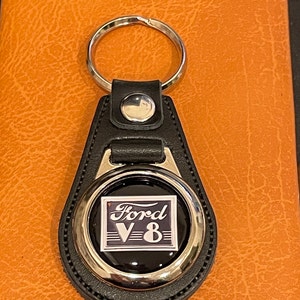 black leather V8 Ford keychain