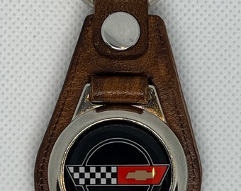 Leather Retro hand crafted old school keychain for corvette