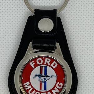 MUSTANG LEATHER Keychain High-Quality for your car red and white