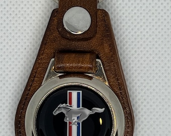 1966 Pony Car Keychain – Retro 60s Striped Muscle Emblem Leather