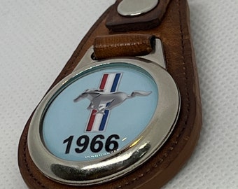1966 MUSTANG Leather Keychain High-Quality blue