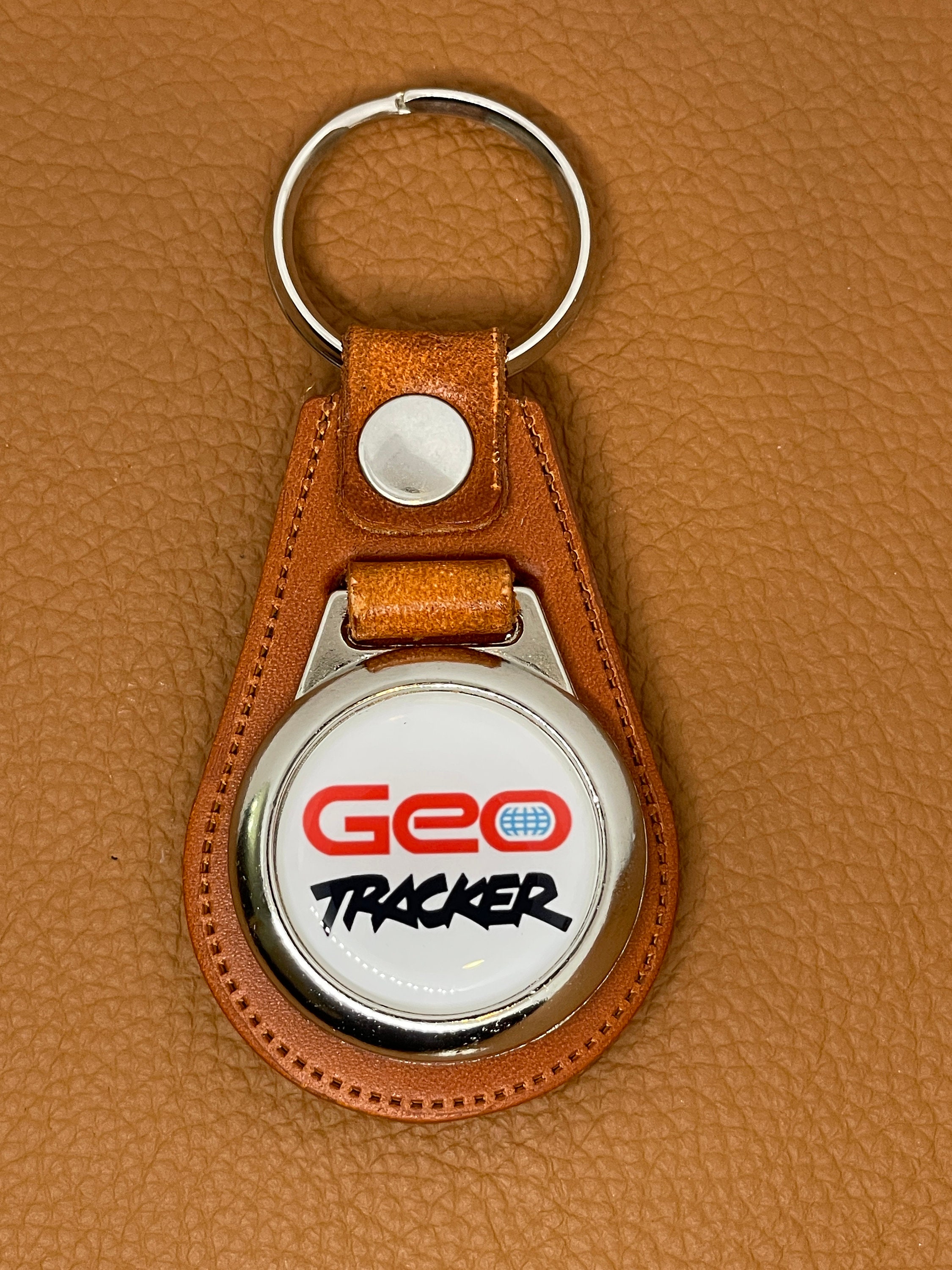 GEO TRACKER KEYCHAIN Premium Classic Tan Authentic Leather