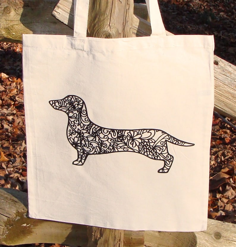 Dachshund Dog Tote Bag Market Bag Zendoodle Doxie Puppy Adult Coloring Book Bag Graphic READY To COLOR Great Holiday Gift Party Favor
