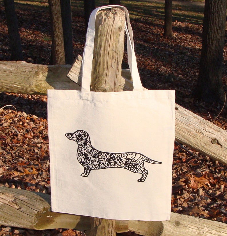 Dachshund Dog Tote Bag Market Bag Zendoodle Doxie Puppy Adult Coloring Book Bag Graphic READY To COLOR Great Holiday Gift Party Favor