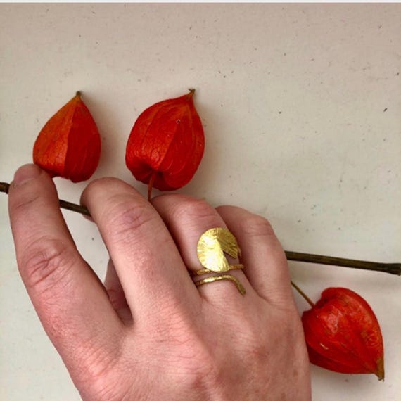 Anello ninfea foglia regolabile, anello foglia di loto, anello ottone regolabile.