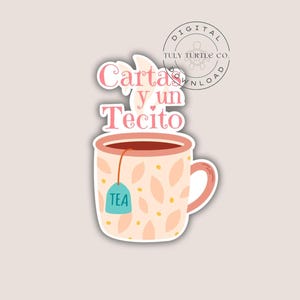 Cartas y un Té – Diseño de Sticker PNG con Taza de Té Tierna (Letters & Tea)