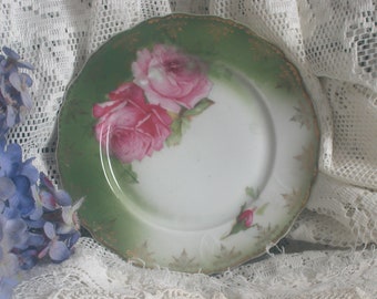 Prussia Hand Painted Roses Porcelain Plate, Shabby Chic, Decorative