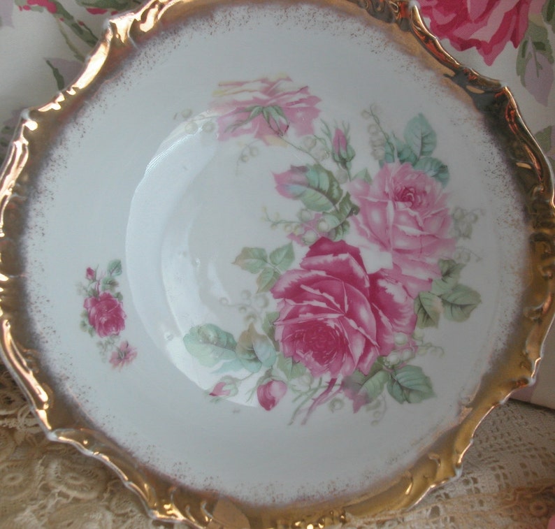 Gorgeous Hand Painted Roses Porcelain Bowl, Cottage, Shabby Chic image 2