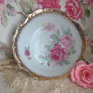 Gorgeous Hand Painted Roses Porcelain Bowl, Cottage, Shabby Chic image 1