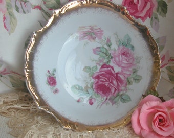 Gorgeous Hand Painted Roses Porcelain Bowl, Cottage, Shabby Chic