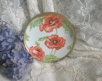 Bavarian Hand Painted Poppies Porcelain Plate, Shabby Chic, Cottage