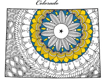 Adult Coloring Page Michigan Map USA Maps Pages For Adults Zentangle Mindfulness Patriotic Printable Art