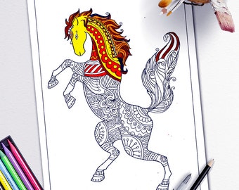 Adult Coloring Book Page Stress Relieving Animal Designs Pages Animalsprintable Horse Zentangle Diy