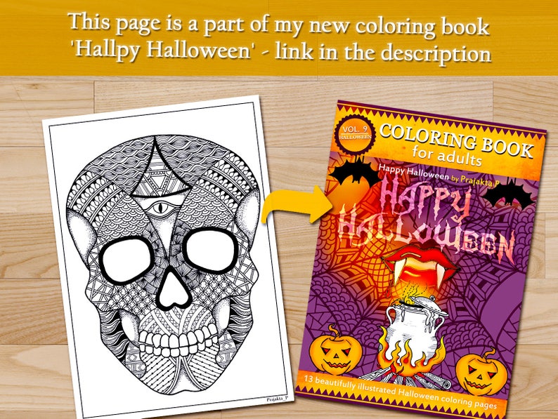 Download Zentangle Skull Halloween Coloring page instant download | Etsy