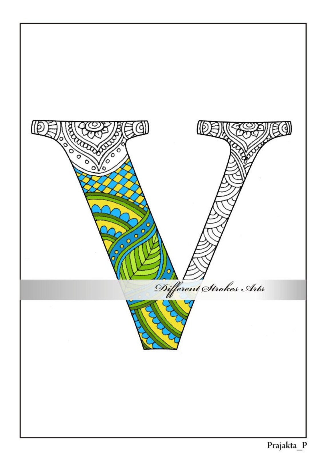 Download Coloring page for adults alphabet V zentangle printable | Etsy