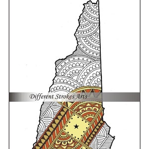 New Hampshire State Map Coloring Page for Adults Map Art - Etsy
