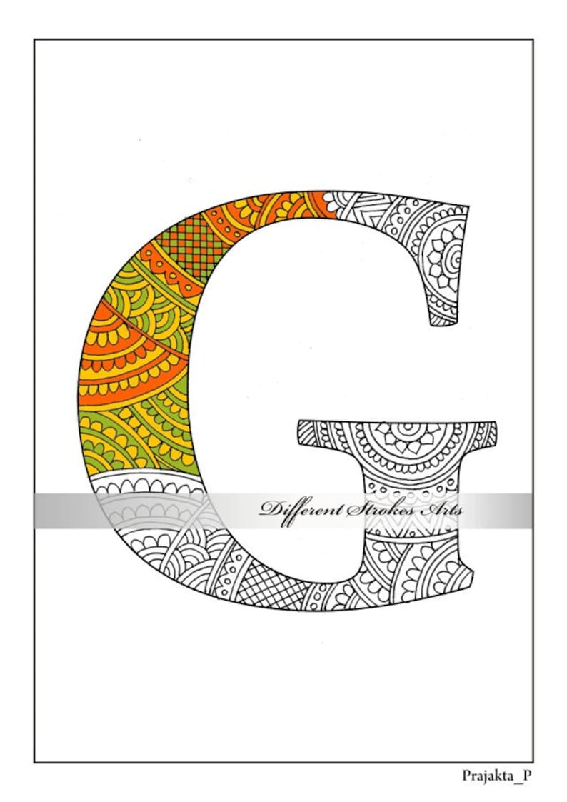 Download Zentangle alphabet coloring pages for adults letter G doodle | Etsy