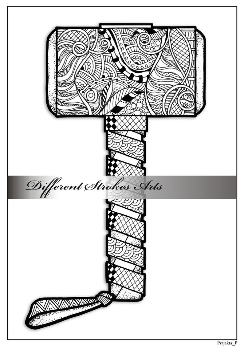 Volwassen Kleurplaten Pagina Zentangle Superheld Thors Hamer Etsy