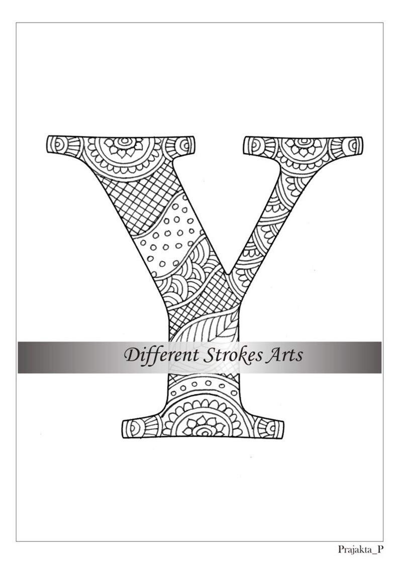 Download Zentangle alphabet coloring pages letter Y henna doodle | Etsy