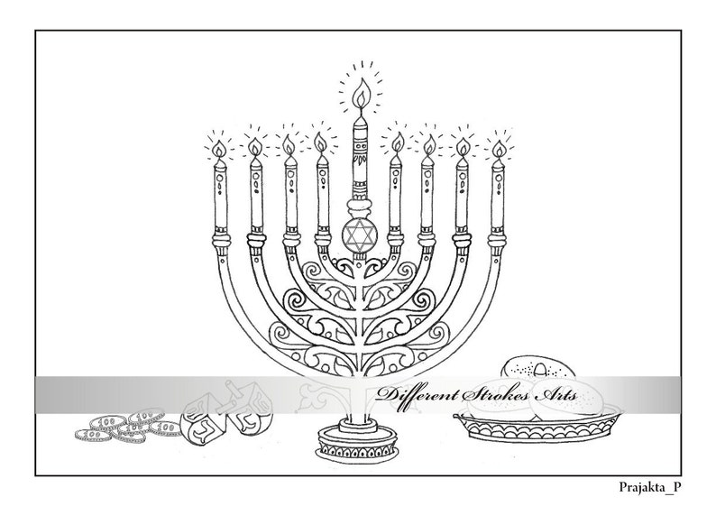 Hanukkah coloring page jewish star menorah hanukkah | Etsy
